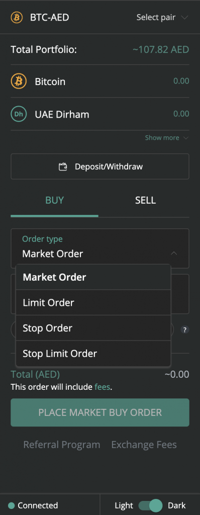 Types of trading orders in BitOasis Pro